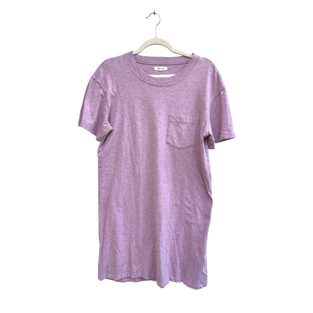 Madewell Purple T-Shirt Dress Medium Pocket Crew Neck 100% Cotton Summer Basic